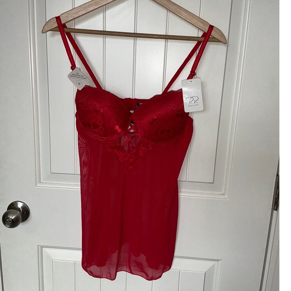 NWT Rene Rofe Extreme Push Up Babydoll Top Medium Red